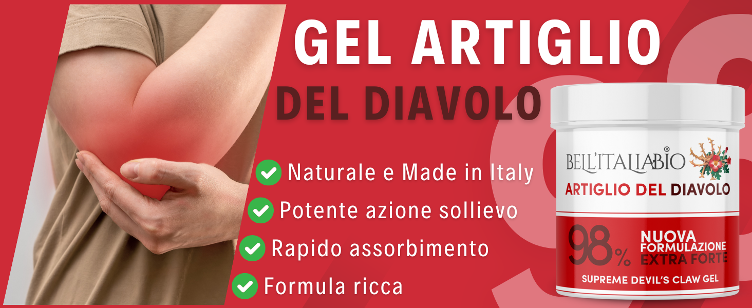 Artiglio del Diavolo Extra Forte Gel al 98%, Pomata Artiglio del Diavolo Formula Naturale e Professionale per Massaggi a Muscoli e Articolazioni 550 ml - BELL'ITALIABIO