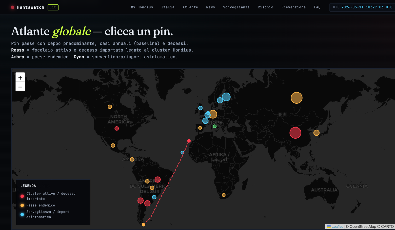 Mappa globale casi hantavirus 2026 - HantaWatch